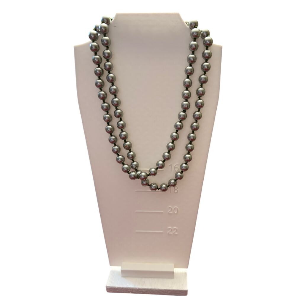 Stunning Infinity Silver Faux Pearl Necklace  36” Continuous Loop EUC